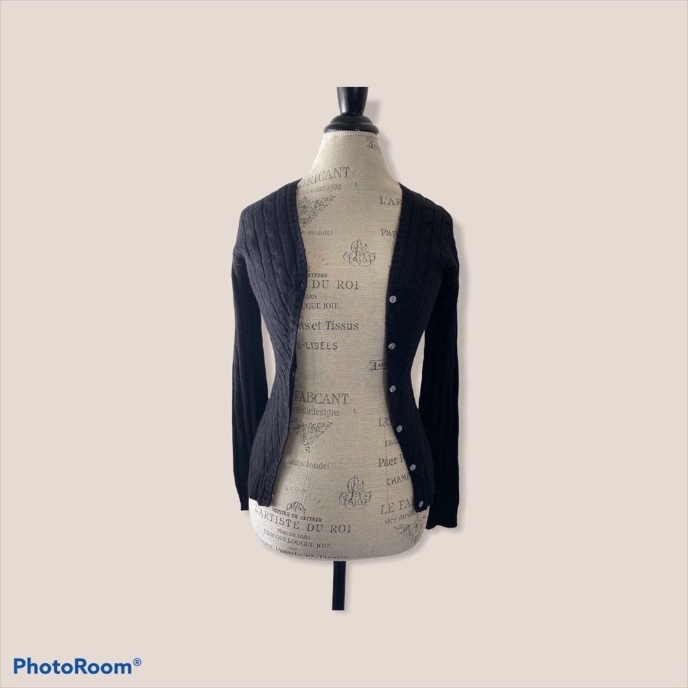 XS Malika Fitted Cashmere Black Cableknit Cardi